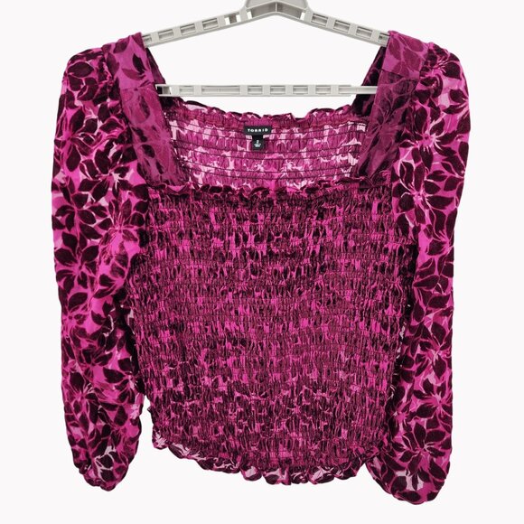 Torrid Size 2 Smocked Velvet Floral Top With Long Sleeves 2XL plus size - Picture 1 of 7